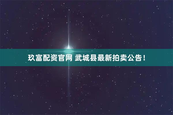 玖富配资官网 武城县最新拍卖公告！